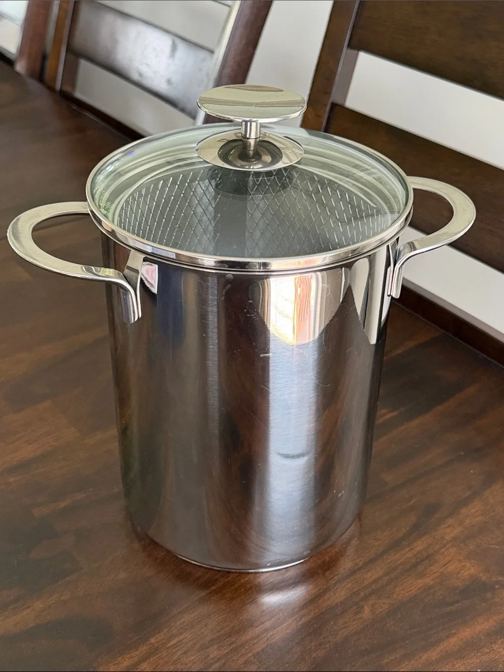 Stainless Steel Asparagus Steamer with Glass Lid and steam Basket - Silver